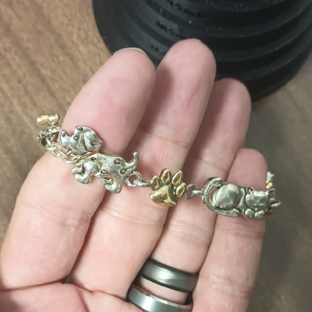 Premier Design Gold and Silver Dog And Cat Charm Bracelet